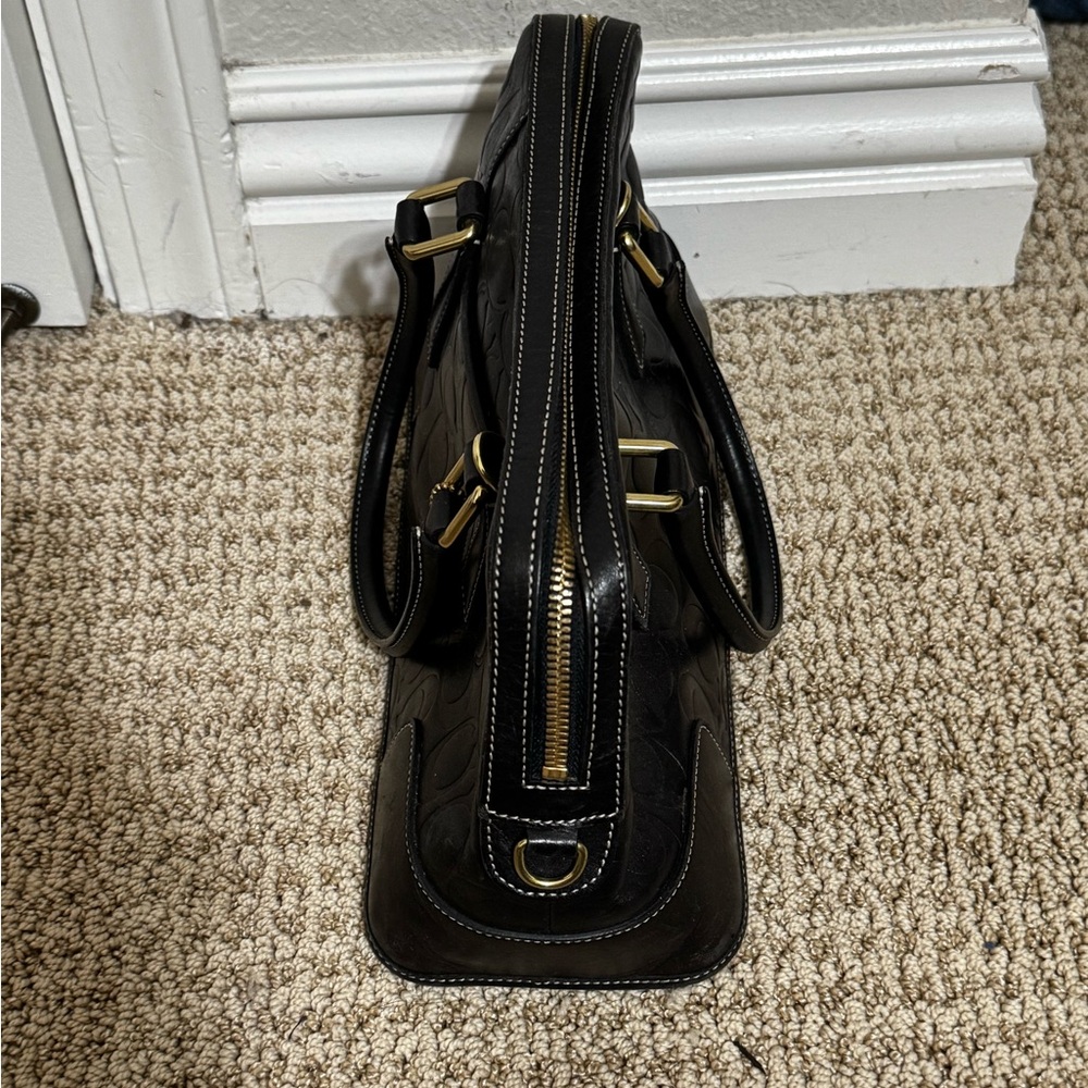 Coach Black Embossed Leather Satchel with Gold Hardware - Picture 3 of 7